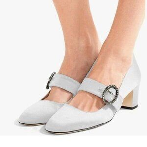 XYD Silver Vintage Retro Mary Jane Pumps Satin Round Toe Single Strap Shoes